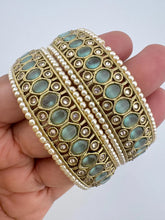 Mint Antique Polki Kundan Bangles Set, Punjabi Pearl bangles Set/Bridal bangles/ wedding jewelry, Pakistani jewelry, Bridal Bangles