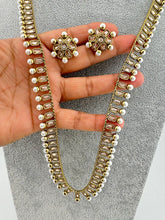 Long Antique Dull Gold plated Polki Pearl mala Necklace/Indian Long Necklace/Pakistani Jewelry/Haram Necklace/Indian Wedding/Rani Haar