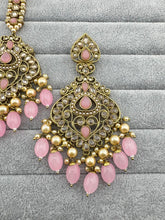 Pink Antique polki Kundan Tikka w/Earring Set Indian Bridal Maang Tikka Teeka Tika Headpiece Handmade Pearl Jewelry, Bridesmaid Gifts