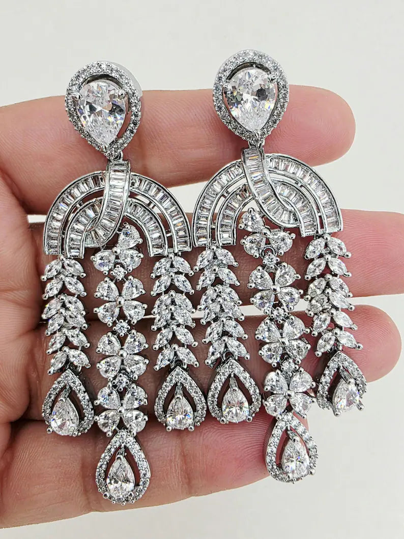 American Diamond earrings/Indian Jewelry/Pakistani Jewelry/Bollywood Jewelry/CZ earrings/AD earrings/Statement earrings/Gift for her