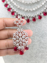 Ruby Red CZ diamond Triple Layered bridal necklace, American Diamond wedding necklace, Cz jewelry, Indian, Pakistani,Punjabi wedding jewelry