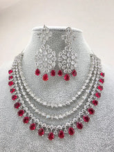Ruby Red CZ diamond Triple Layered bridal necklace, American Diamond wedding necklace, Cz jewelry, Indian, Pakistani,Punjabi wedding jewelry