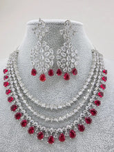 Ruby Red CZ diamond Triple Layered bridal necklace, American Diamond wedding necklace, Cz jewelry, Indian, Pakistani,Punjabi wedding jewelry