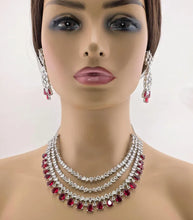 Ruby Red CZ diamond Triple Layered bridal necklace, American Diamond wedding necklace, Cz jewelry, Indian, Pakistani,Punjabi wedding jewelry