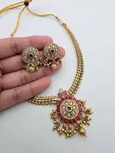 Ruby Antique Gold Necklace, South Indian Jewelry, Temple Jewelry, Guttapusalu Necklace, Kemp Jewelry, Wedding necklace, Gold Necklace