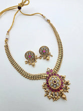 Ruby Antique Gold Necklace, South Indian Jewelry, Temple Jewelry, Guttapusalu Necklace, Kemp Jewelry, Wedding necklace, Gold Necklace