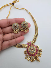 Ruby Antique Gold Necklace, South Indian Jewelry, Temple Jewelry, Guttapusalu Necklace, Kemp Jewelry, Wedding necklace, Gold Necklace