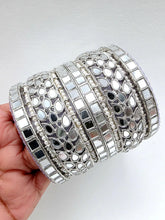 Bollywood Silver Mirror Pearl Bangles Set/Punjabi Mirror chuda bangles set/Bridal bangles/Statement bangles/Indian Wedding /Chuda Set 6pcs
