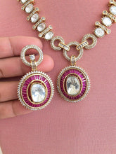 Ruby Victorian Moissanite Necklace, Semi-precious muti stones Pendant Necklace, Indian Bridal Jewelry, Bollywood Sabyasachi Necklace