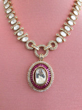 Ruby Victorian Moissanite Necklace, Semi-precious muti stones Pendant Necklace, Indian Bridal Jewelry, Bollywood Sabyasachi Necklace