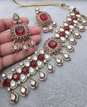 Ruby Red Victorian Moissanite Polki Kundan Choker necklace, Sabyasachi Designer necklace, Bollywood, Indian, Pakistani Jewelry for Wedding