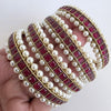 Set of 4 Ruby bangles Antique Polki Kundan Bangle 4Pc Indian bangles Punjabi Pakistani Bridal bangles for Wedding Jewelry, Ruby Pearl bangle