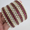 Set of 4 Ruby bangles Antique Polki Kundan Bangle 4Pc Indian bangles Punjabi Pakistani Bridal bangles for Wedding Jewelry, Ruby Pearl bangle