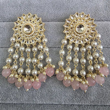 Baby Pink Kundan Earrings/Indian Earrings/pearl Earring/Pakistani Earrings/Statement Earrings/Long chandelier/bridal earrings