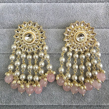 Baby Pink Kundan Earrings/Indian Earrings/pearl Earring/Pakistani Earrings/Statement Earrings/Long chandelier/bridal earrings