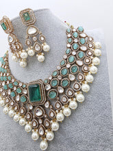 Mint Bridal Mossinate Polki Victorian Necklace, Sabyasachi Necklace, Wedding necklace, Semi Precious Jewelry, Bollywood Celebrity Necklace