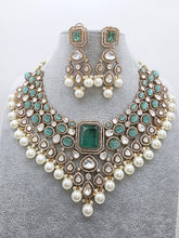 Mint Bridal Mossinate Polki Victorian Necklace, Sabyasachi Necklace, Wedding necklace, Semi Precious Jewelry, Bollywood Celebrity Necklace