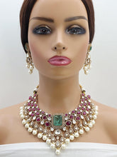 Ruby Bridal Mossinate Polki Victorian Necklace, Sabyasachi Necklace, Wedding necklace, Semi Precious Jewelry, Bollywood Celebrity Necklace