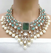 Mint Bridal Mossinate Polki Victorian Necklace, Sabyasachi Necklace, Wedding necklace, Semi Precious Jewelry, Bollywood Celebrity Necklace