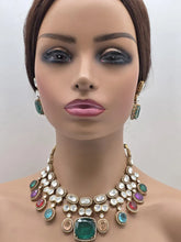 Multi Victorian Moissanite polki Doublet Stone Necklace, Sabyasachi Necklace, Statement Necklace, Semi Precious Designer necklace, Bridal