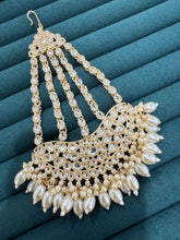 White gold Kundan Pearl Passa, Jhoomer, Side tikka Indian Punjabi Pakistani wedding jewelry, jewelry, Hair accesories