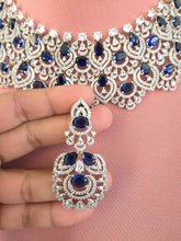 Sapphire Silver Cz American Diamond necklace/Diamond/CZ Stones Necklace Set/Elegant/Unique Jewelry/Bollywood/Indian Wedding/Bridal