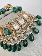 Green Bridal Mossinate Polki Kundan Victorian Necklace, Sabyasachi Necklace, Wedding necklace, Semi Precious Jewelry, Bollywood Celebrity