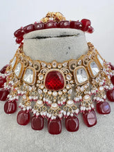Ruby Red Bridal Mossinate Polki Kundan Victorian Necklace, Sabyasachi Necklace, Wedding necklace, Semi Precious Jewelry, Bollywood Celebrity