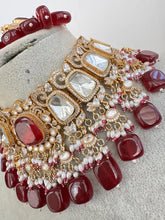 Ruby Red Bridal Mossinate Polki Kundan Victorian Necklace, Sabyasachi Necklace, Wedding necklace, Semi Precious Jewelry, Bollywood Celebrity