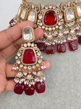 Ruby Red Bridal Mossinate Polki Kundan Victorian Necklace, Sabyasachi Necklace, Wedding necklace, Semi Precious Jewelry, Bollywood Celebrity