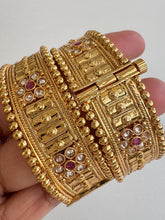 Ruby Polki Gold bangle Pair, Indian bangles,Antique Rajwadi Openable bangles,Temple Jewelry, South indian jewelry, Indian Pakistani bangles