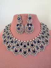 Sapphire Silver Cz American Diamond necklace/Diamond/CZ Stones Necklace Set/Elegant/Unique Jewelry/Bollywood/Indian Wedding/Bridal