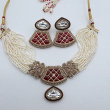 Ruby Pearl Antique Polki Kundan Choker Necklace set, Indian jewelry, Pakistani necklace, Punjabi necklace, bridal, Indian wedding