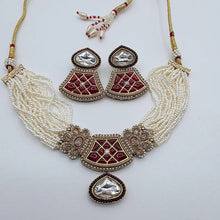 Ruby Pearl Antique Polki Kundan Choker Necklace set, Indian jewelry, Pakistani necklace, Punjabi necklace, bridal, Indian wedding