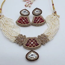 Ruby Pearl Antique Polki Kundan Choker Necklace set, Indian jewelry, Pakistani necklace, Punjabi necklace, bridal, Indian wedding