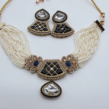 Blue Pearl Antique Polki Kundan Choker Necklace set, Indian jewelry, Pakistani necklace, Punjabi necklace, bridal, Indian wedding