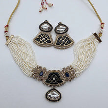 Blue Pearl Antique Polki Kundan Choker Necklace set, Indian jewelry, Pakistani necklace, Punjabi necklace, bridal, Indian wedding