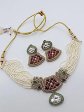 Multi Pearl Antique Polki Kundan Choker Necklace set, Indian jewelry, Pakistani necklace, Punjabi necklace, bridal, Indian wedding