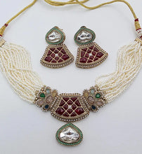 Multi Pearl Antique Polki Kundan Choker Necklace set, Indian jewelry, Pakistani necklace, Punjabi necklace, bridal, Indian wedding