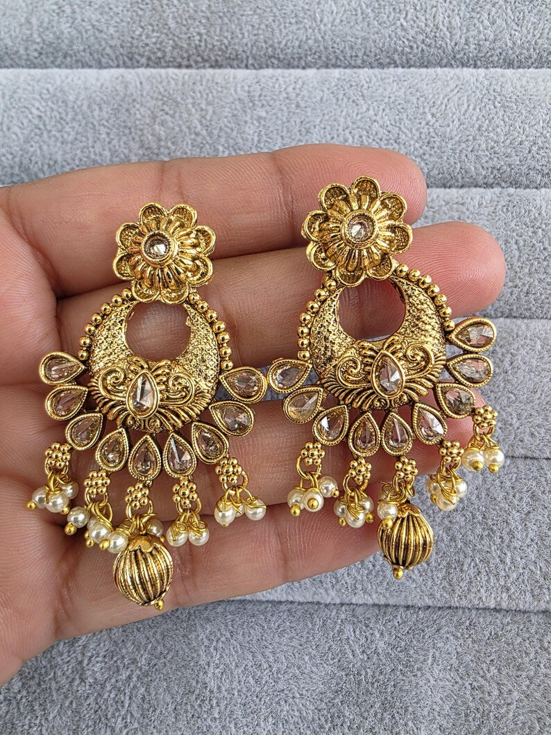 Antique Classic Earring With Gold Plating/South Indian jewelry/Temple Jewelry/Amrapali earrings/Indian earrings/gold earrings