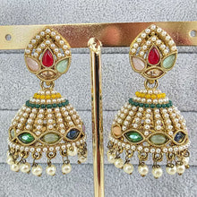 Multi dull Gold plated Polki Jhumka/stone Jhumka/Indian Jewelry/Pakistani/Punjabi/Indian/Statement earring/Bridal earring/Indian wedding