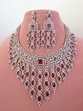 Ruby CZ diamond necklace, American Diamond wedding necklace, Cz jewelry, Indian, Pakistani, Punjabi wedding jewelry, Bridal necklace