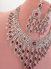 Ruby CZ diamond necklace, American Diamond wedding necklace, Cz jewelry, Indian, Pakistani, Punjabi wedding jewelry, Bridal necklace