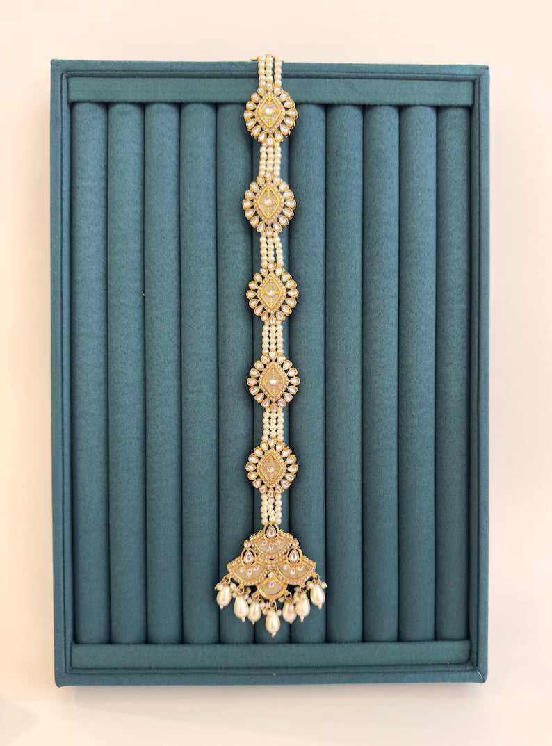 Antique Dull Gold MOP Kundan Choti /Braid Choti /Indian Bridal Choti/Kundan Hair accessories/Indian Wedding/Bridal Kundan Hair accessories