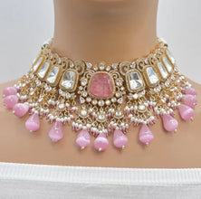 Pink Bridal Mossinate Polki Kundan Victorian Necklace, Sabyasachi Necklace, Wedding necklace, Semi Precious Jewelry, Bollywood Celebrity