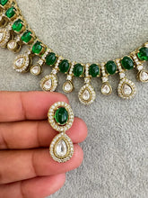 Green Victorian Moissanite polki Cz diamond Necklace, Indian Bridal Jewelry, Bollywood Sabyasachi Designer necklace, Pakistani Wedding