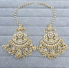 Oversized dull gold Antique finish Bollywood Kundan Earring with sahare /Indian/Punjabi/Pakistani/Statement/Long chandelier/bridal/wedding