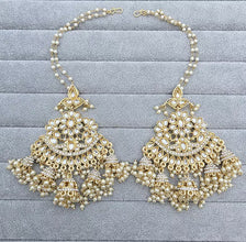 Oversized dull gold Antique finish Bollywood Kundan Earring with sahare /Indian/Punjabi/Pakistani/Statement/Long chandelier/bridal/wedding