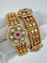 RubyGreen Antique Gold Openable Bangles Pair,Amrapali bangles,Rajwadi Antique bangles, Temple Jewelry, South Indian bangles, Bridal Bangles