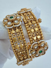 RubyGreen Antique Gold Openable Bangles Pair,Amrapali bangles,Rajwadi Antique bangles, Temple Jewelry, South Indian bangles, Bridal Bangles